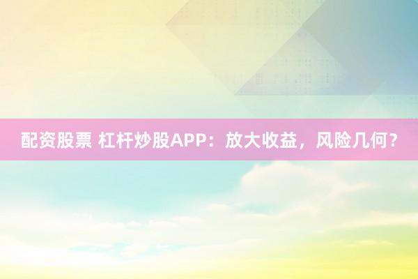 配资股票 杠杆炒股APP：放大收益，风险几何？