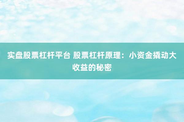 实盘股票杠杆平台 股票杠杆原理：小资金撬动大收益的秘密